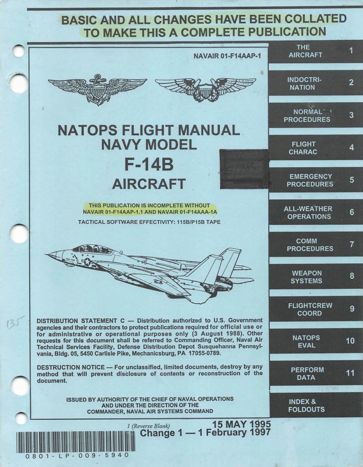 F-14B Tomcat 1997 NATOPSS Flight Manual Pilot's Handbook - CD Version