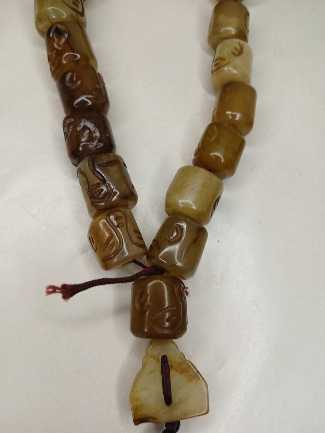 Antique Vtg Original China Tibetan Carved Prayer Jade Beads Buddha