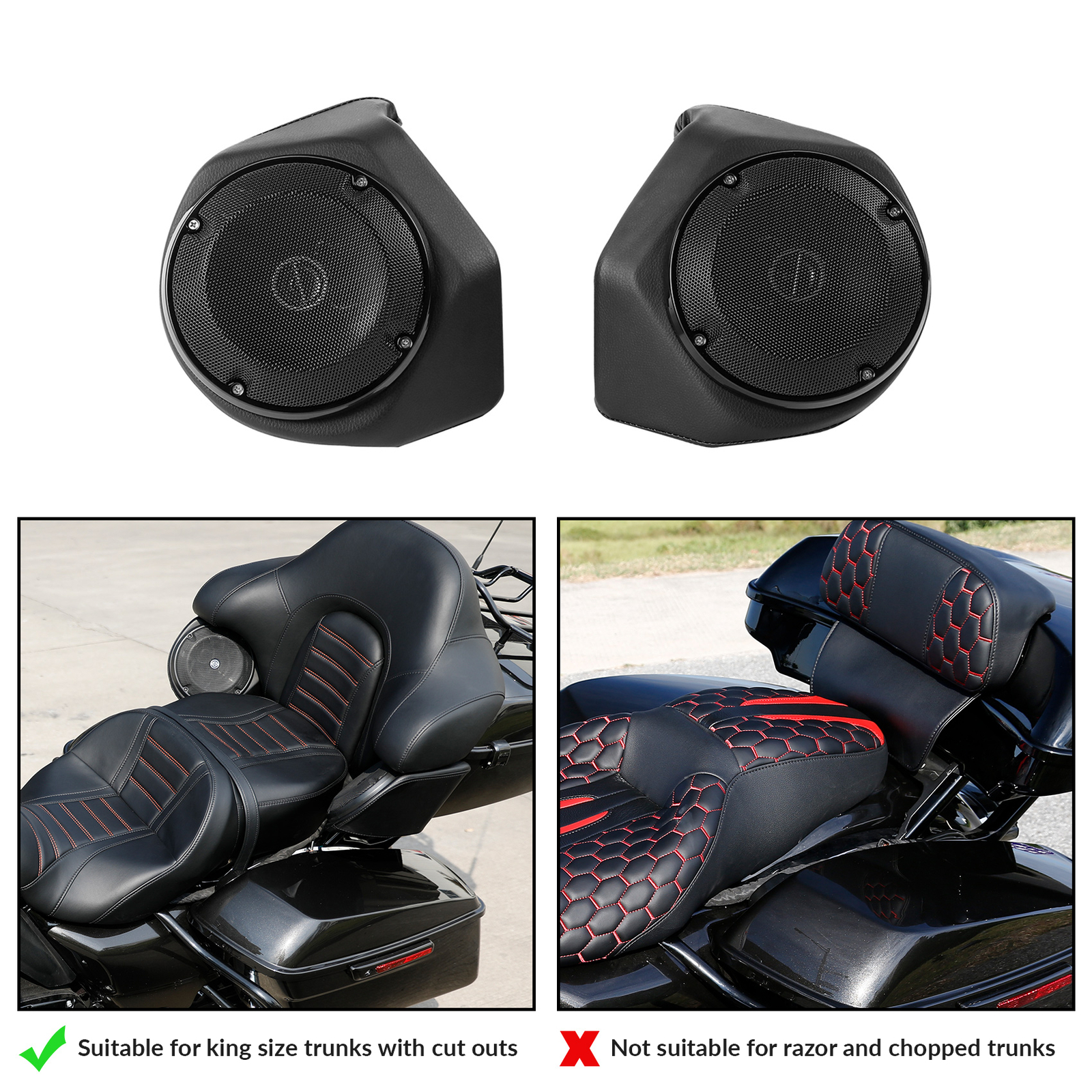 King Trunk 6.5'' Speakers Pods Fit For Harley Tour Pak Touring Road Glide 14-24