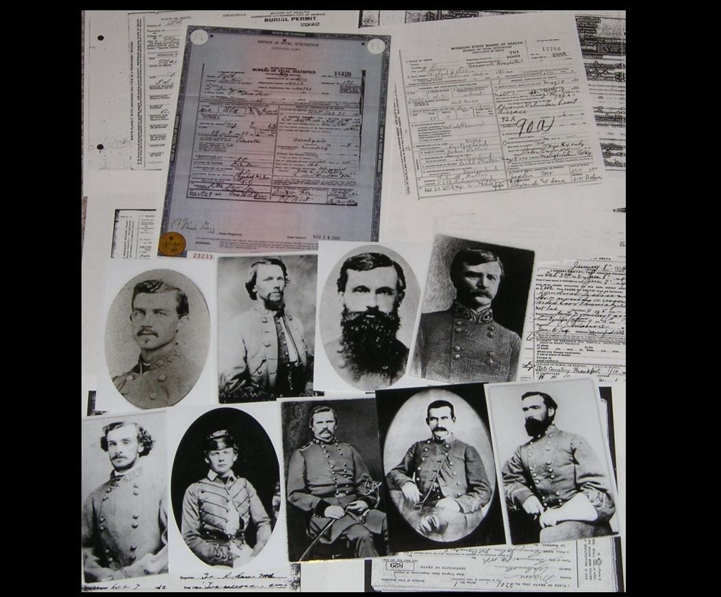 12 Confederate Generals PHOTO Lot + 17 DEATH CERTIFICATES Civil War CSA Photos