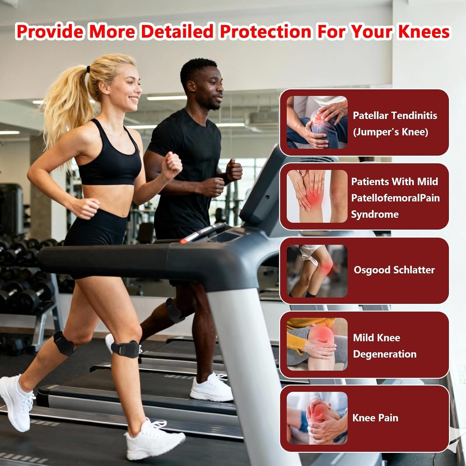 2 Pack Patellar Tendon Support Straps, Adjustable Non-slip Patellar Band, Black