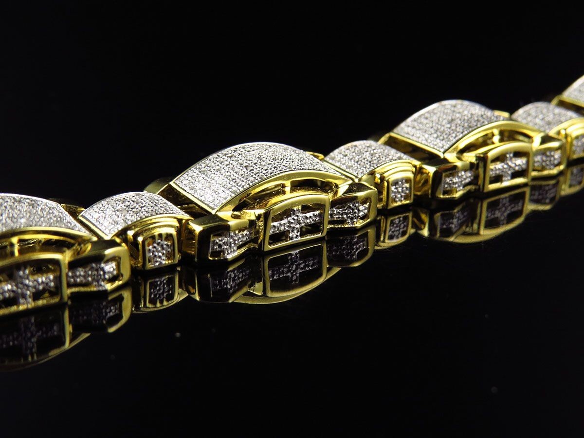 2 ctw Natural Moissanite 14K Yellow Gold Over Statement Link Men's Bracelet 9"