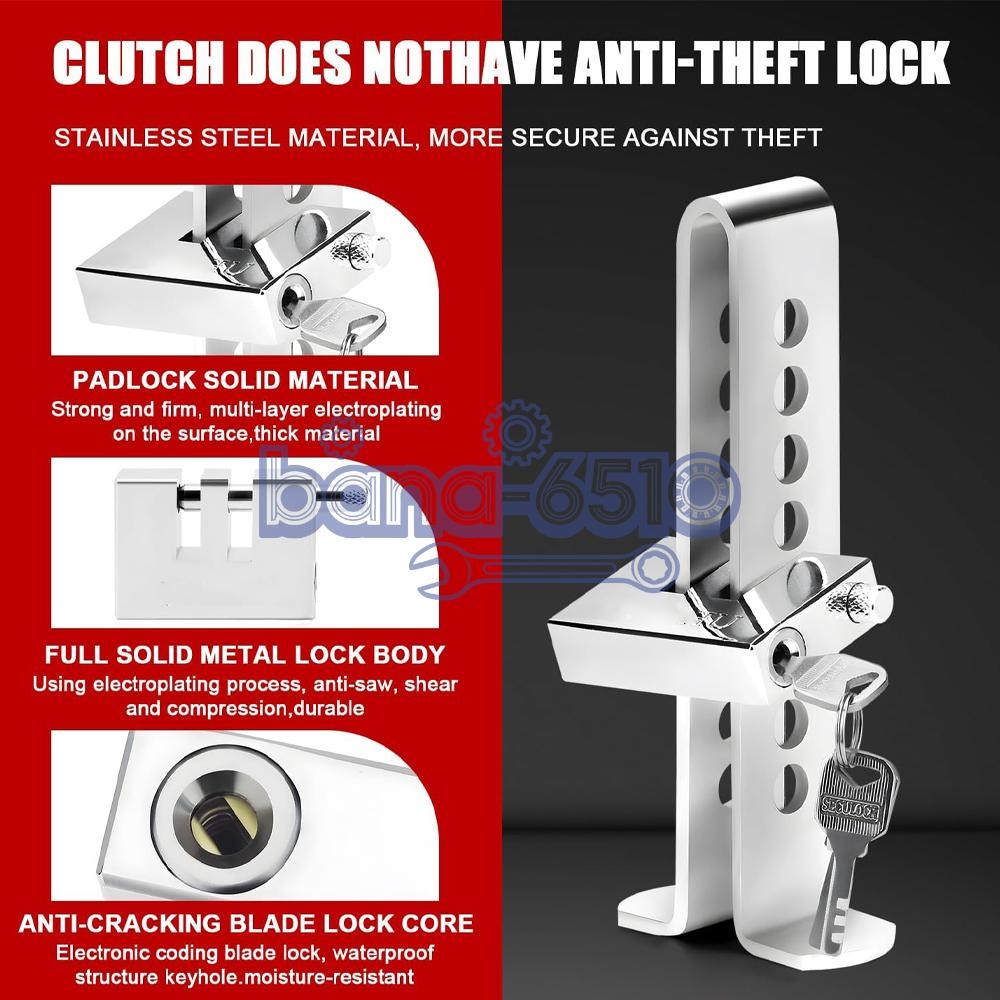 Stainless Steel Brake Pedal Lock Security Car Auto Clutch Lock Anti-theft 3Key