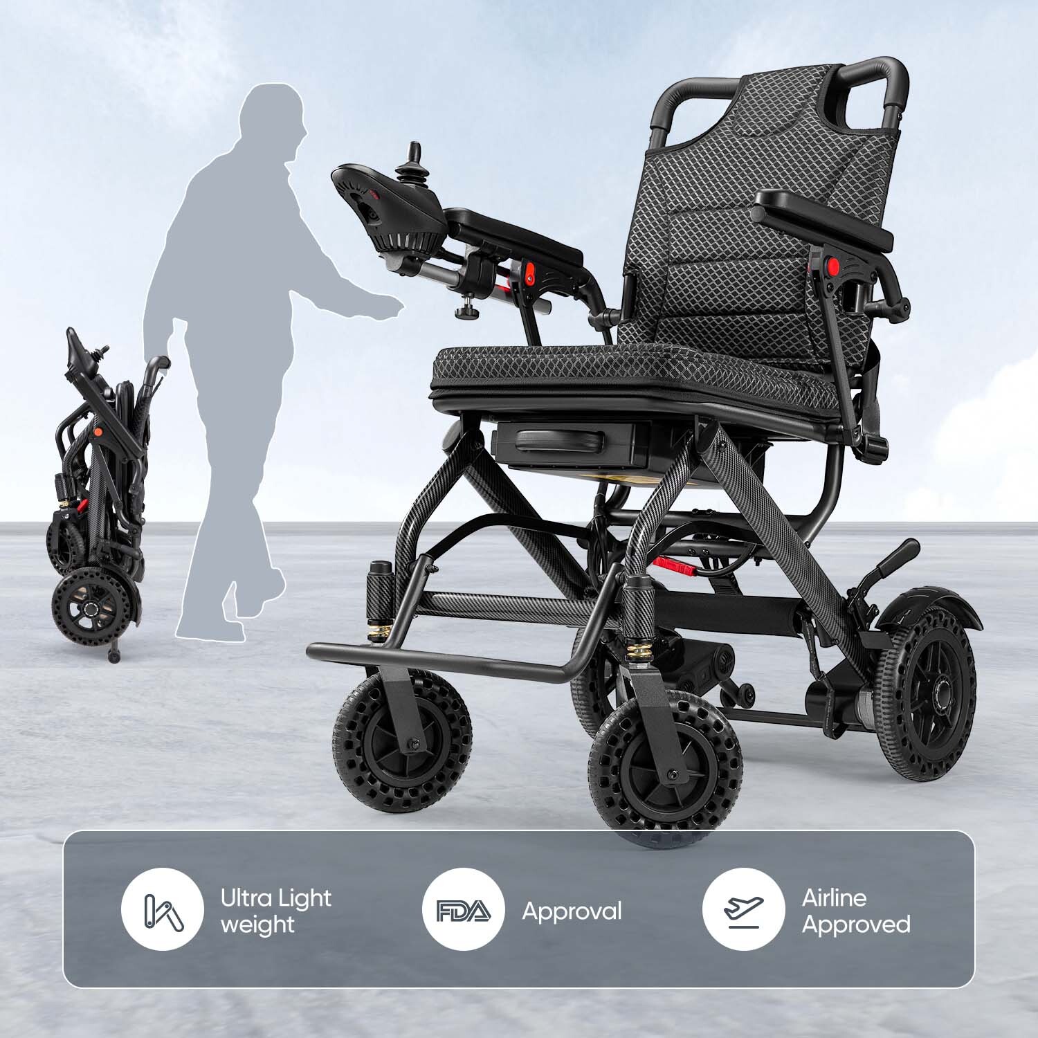 Used Foldable Electric Wheelchairs Intelligent Lightweight For Airline Seniors