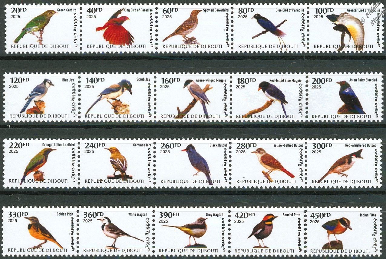 BIRDS OF THE WORLD Definitives Stamp Set #1-#5 100-Values MNH (2025 Djibouti)