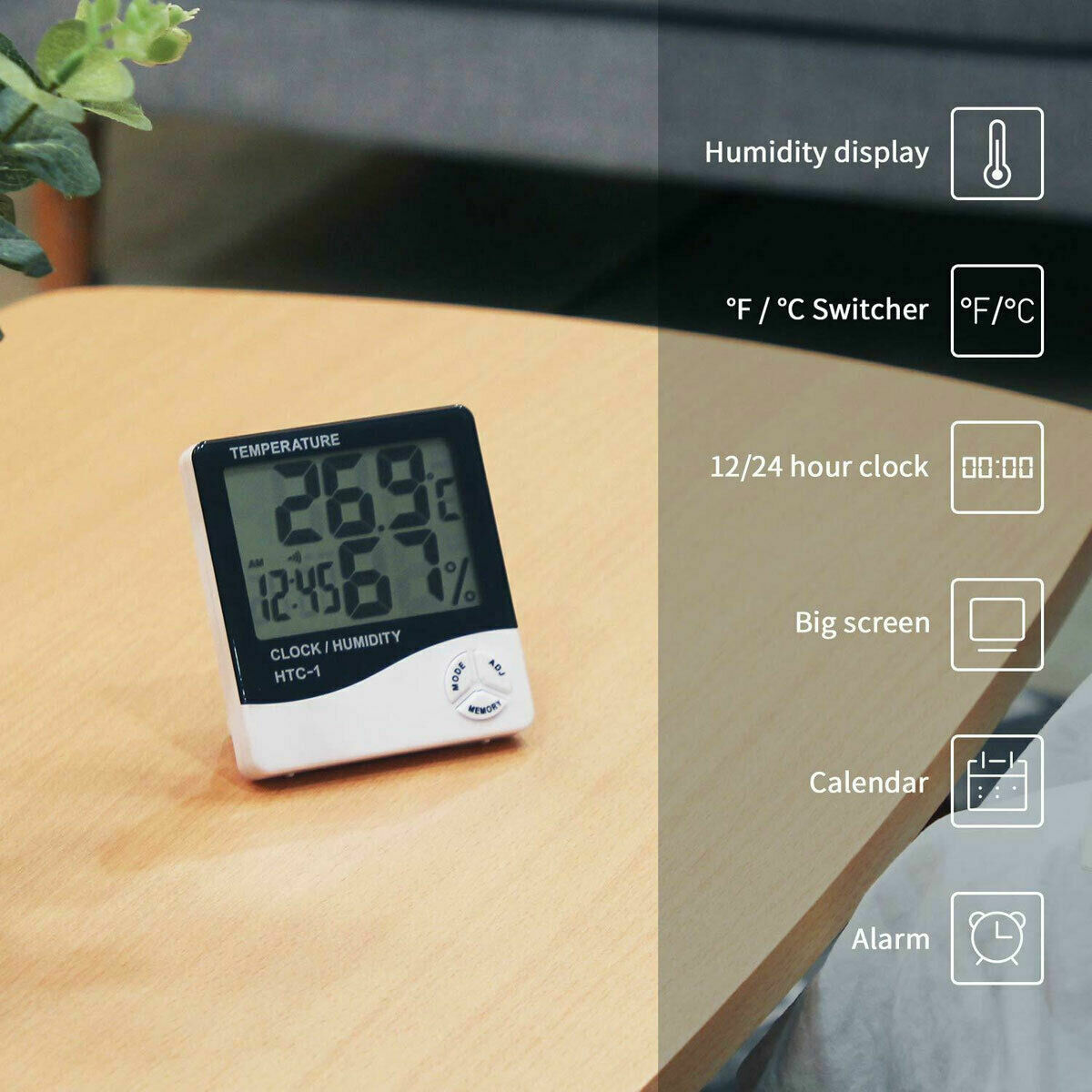 Thermometer Indoor Digital LCD Hygrometer Temperature Humidity Meter Alarm Clock