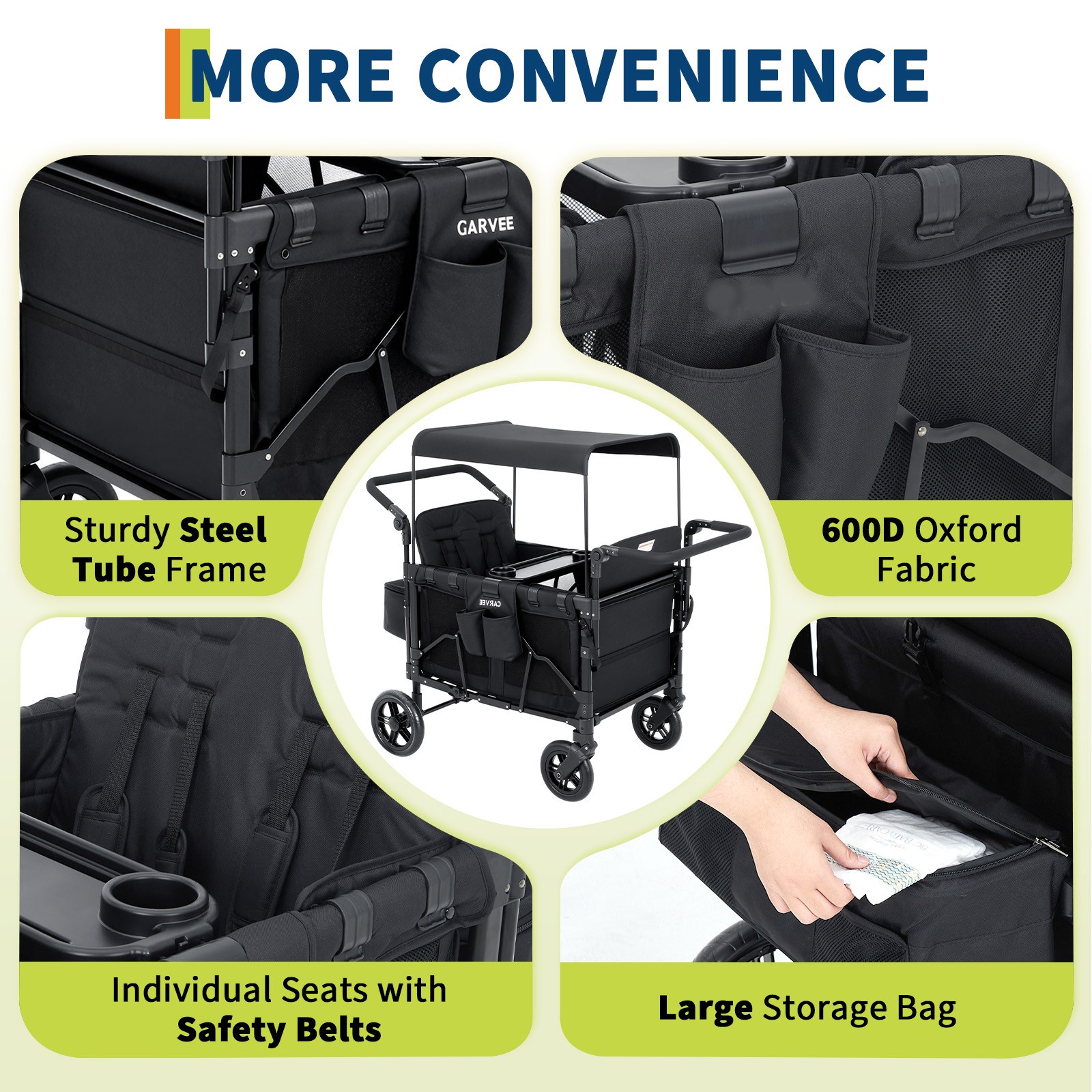 4 Seater All-Terrain Wagon Stroller Premium Wagon Stroller with Safety Harness