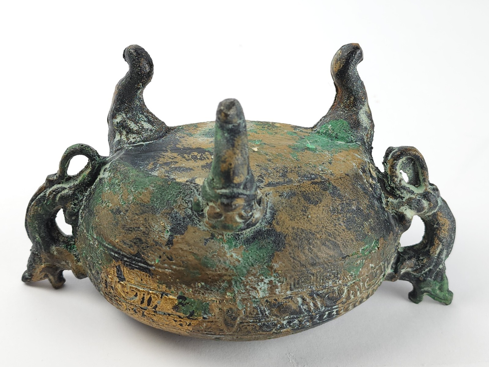 Vintage Metal Censer Lidded Incense Pot w/ Dolphin Chinese Or Japanese Replica