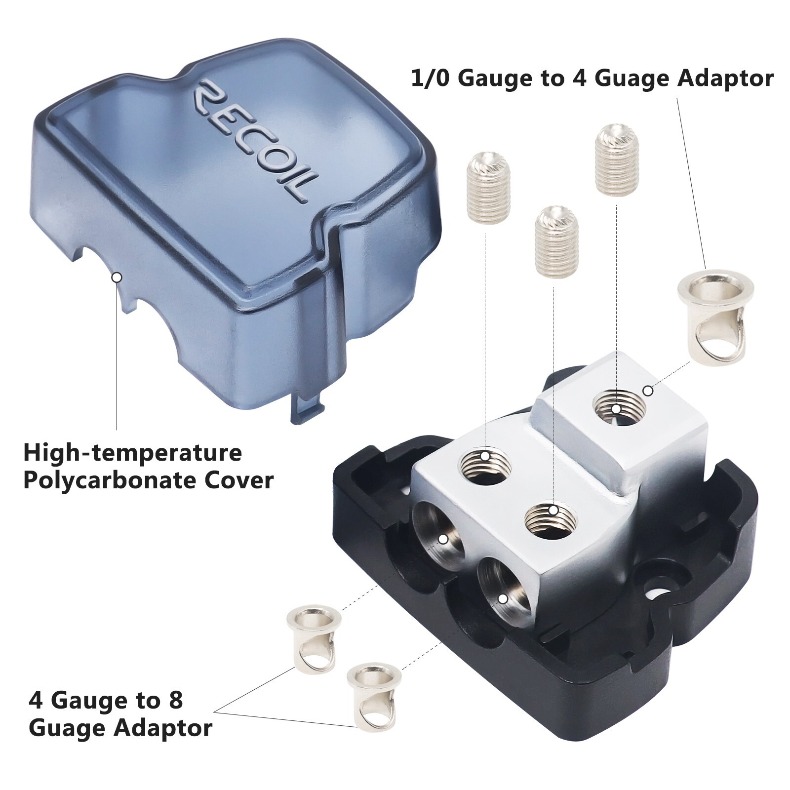 Recoil DB12 2 Way Power Distribution Block 1 X 0/2/4 Gauge In / 2X4/8 Gauge Out