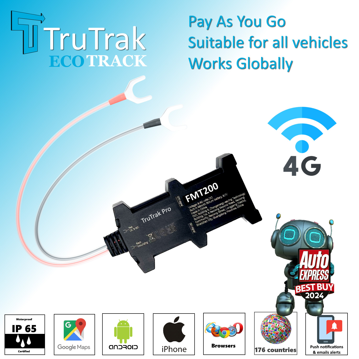 TruTrak 4G GPS Tracker Real Time Vehicle Van Motorbike Caravan Car Tracking PAYG