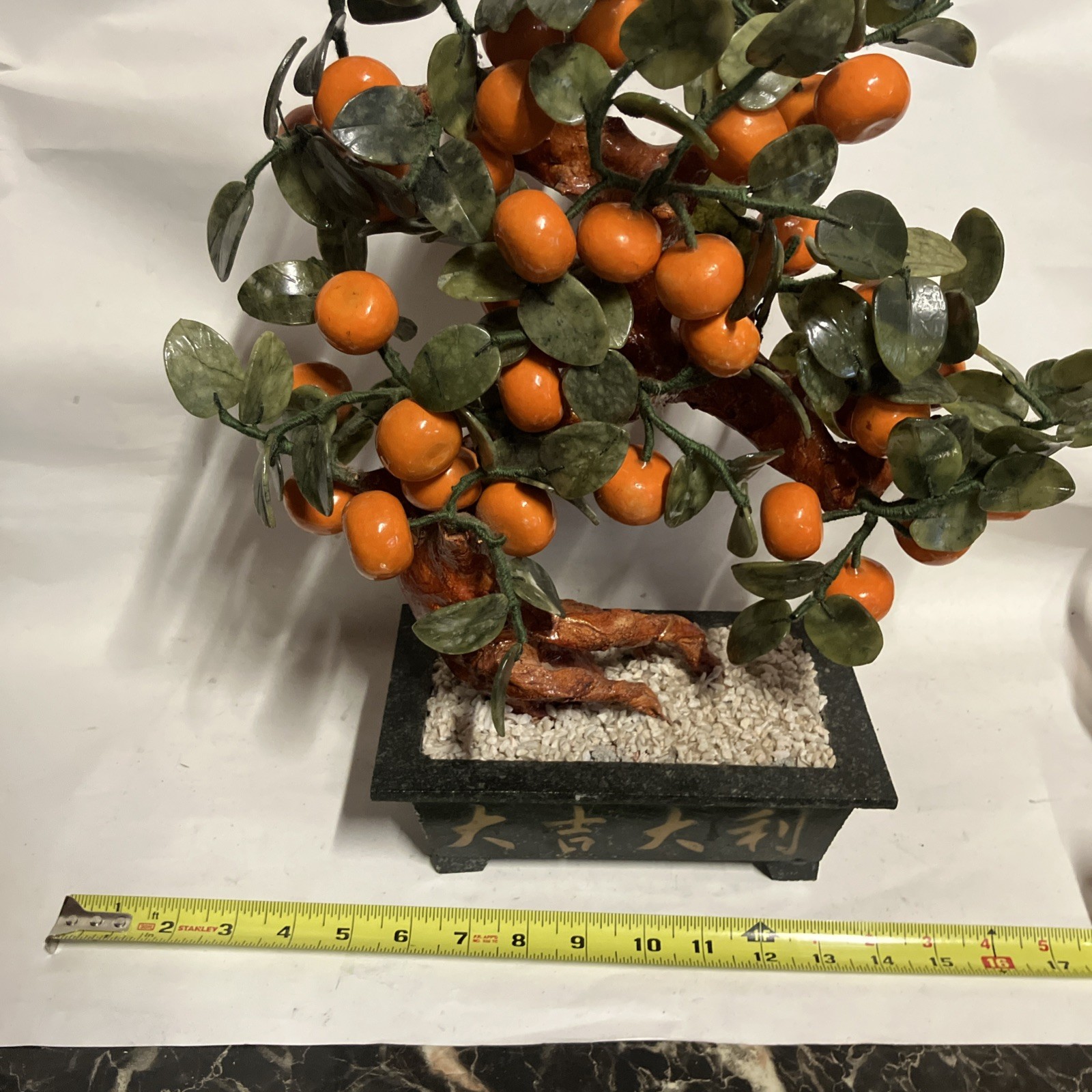 Large Mandarin Orange Jadeite Leaves Bonsai Tree Feng Shui Marble large Stone