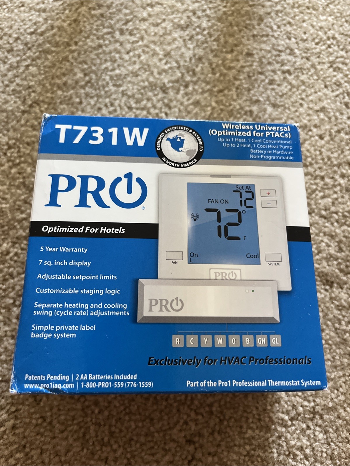 PRO1 IAQ T731W Digital Non-Programmable Wireless PTAC Thermostat 2 Heat - 1 Cool