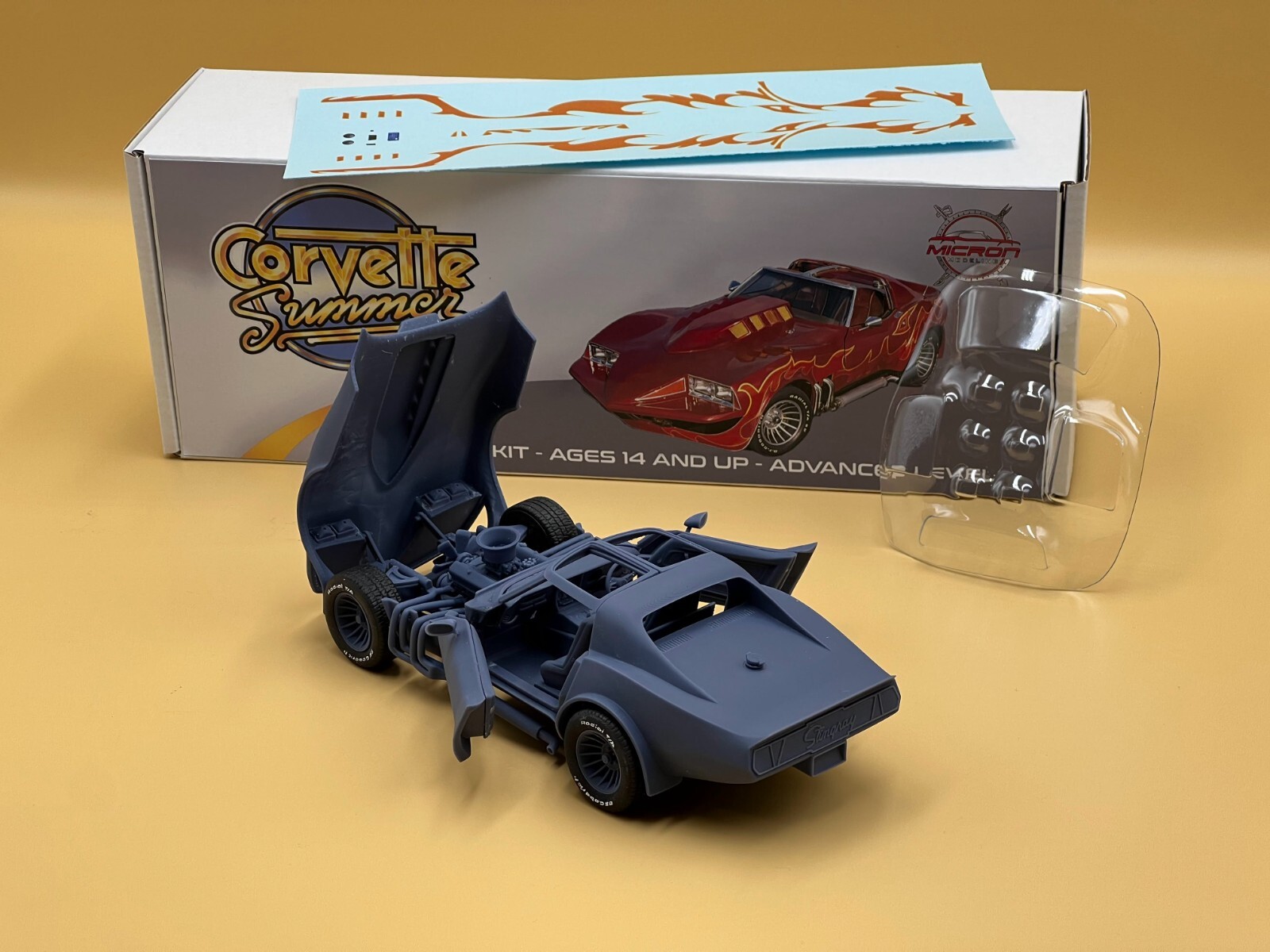 1:25 Corvette Summer Resin Model Kit With Decals, Rubber Tires and Clear Parts