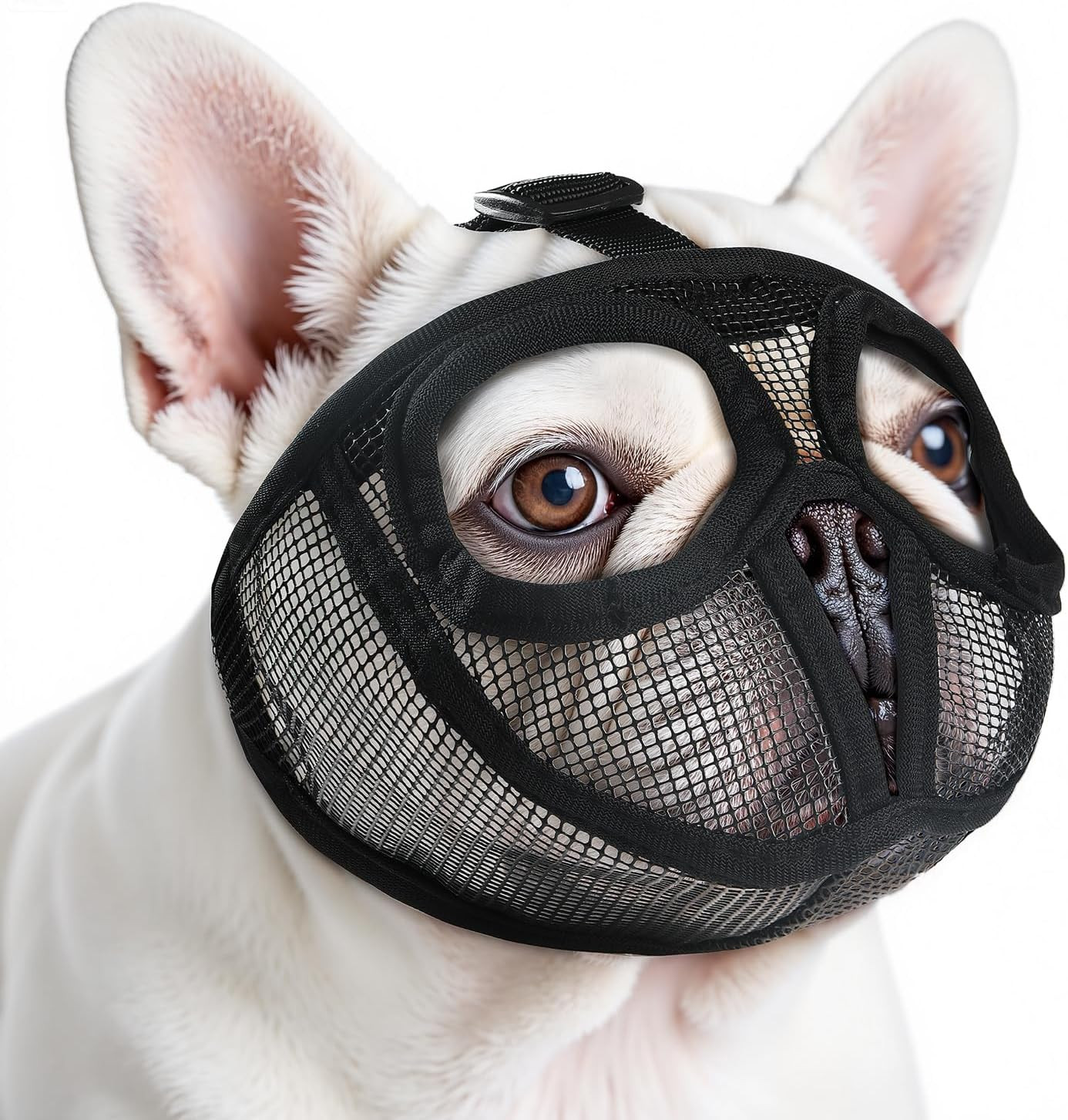 French Bulldog Muzzle, Soft Mesh, Short Snout Muzzle, Open Eye Hole, Adjustable