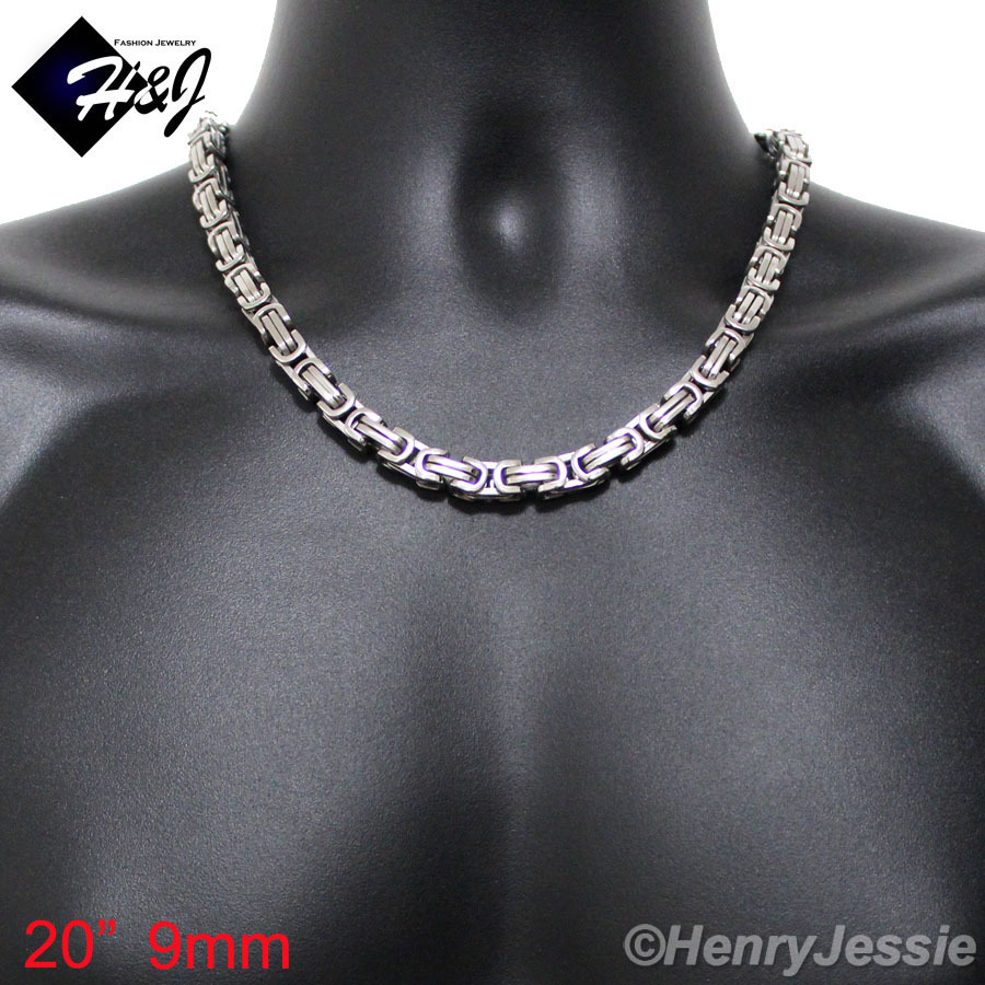 18-40"MEN's Stainless Steel 4mm/6mm/9mm Silver Byzantine Box Link Chain Necklace
