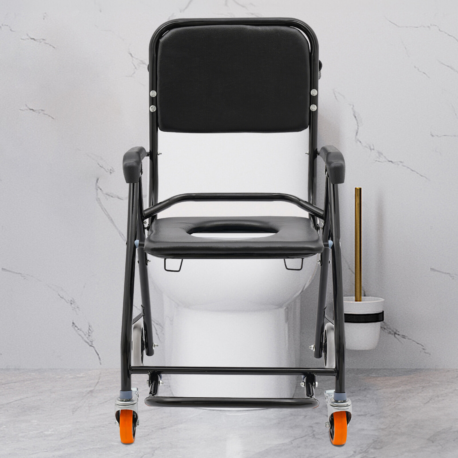 4-in-1 Toilet Rolling Transport Chair, Foldable Shower Chair With Wheels
