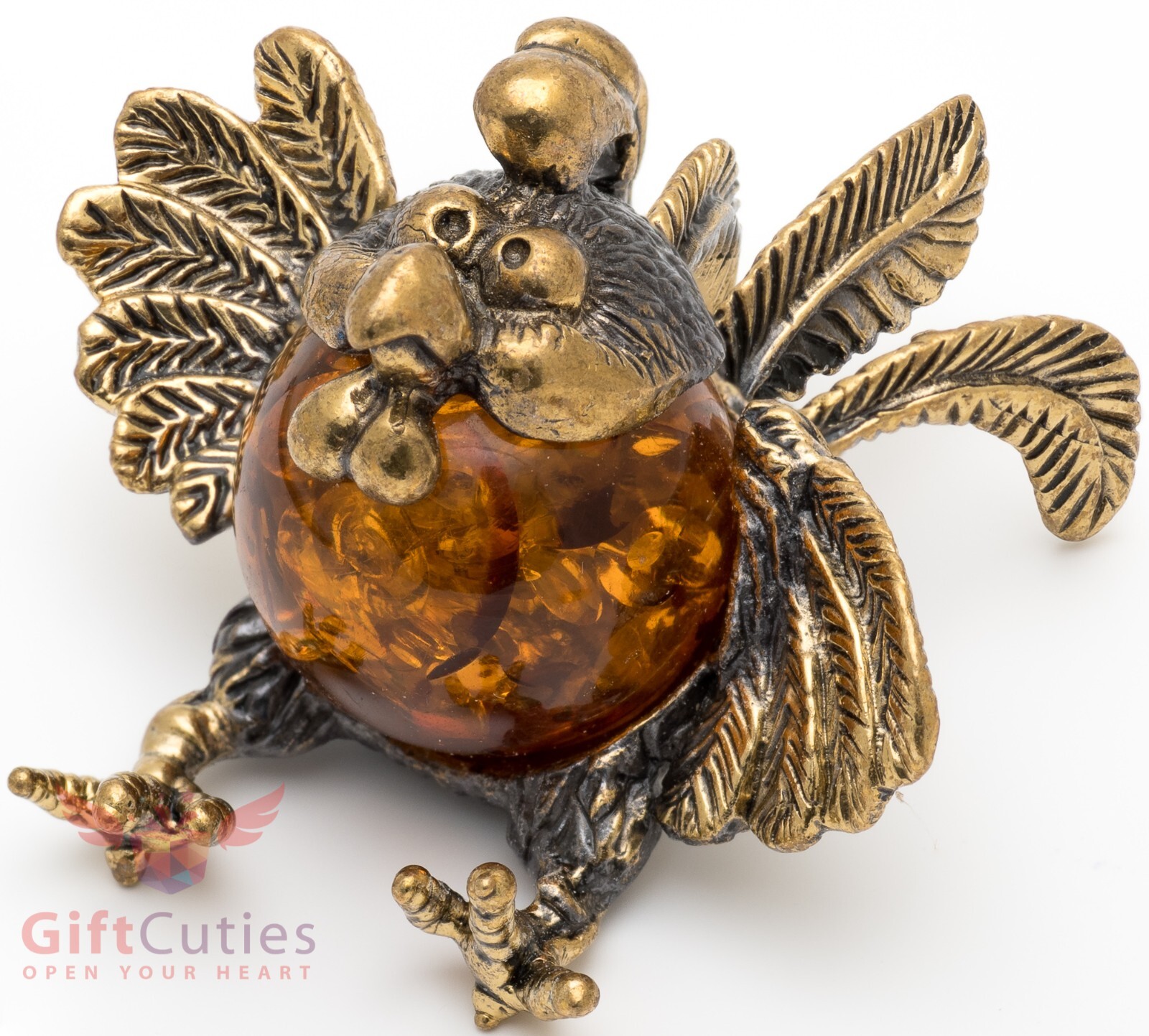 Brass amber figurine bird wild little Rooster chicken IronWork