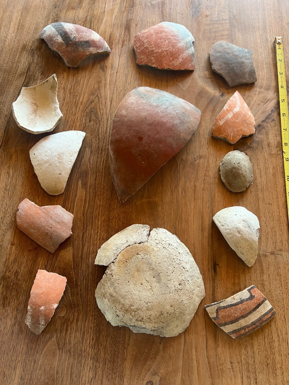 12 Striking Anasazi Pottery Sherds, Red, Black on-White, large fragments