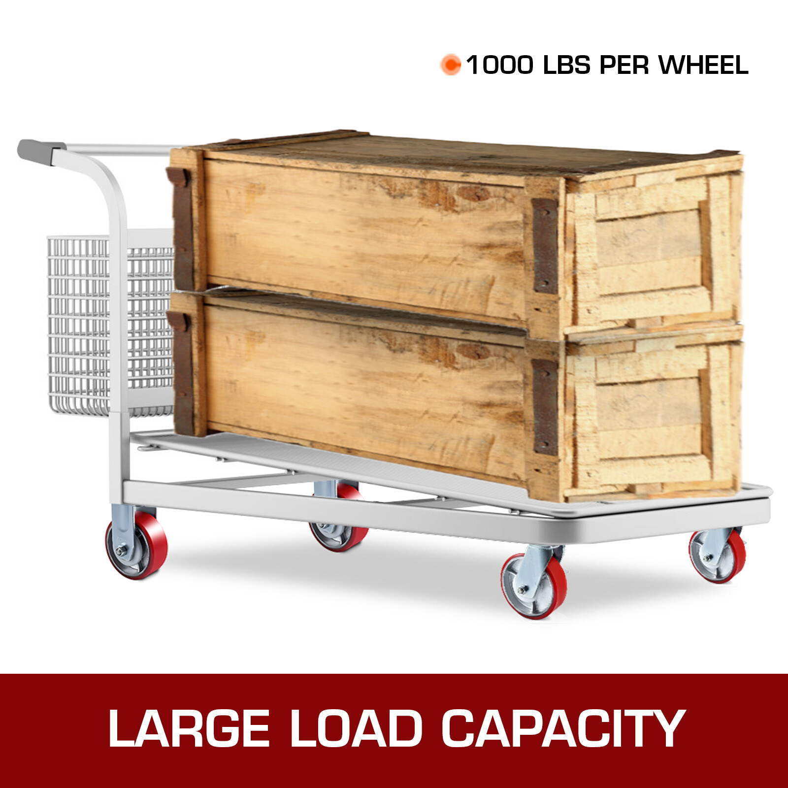 4 Pack Heavy Duty Caster Set 6" Polyurethane on Cast Iron Wheels No Mark Red