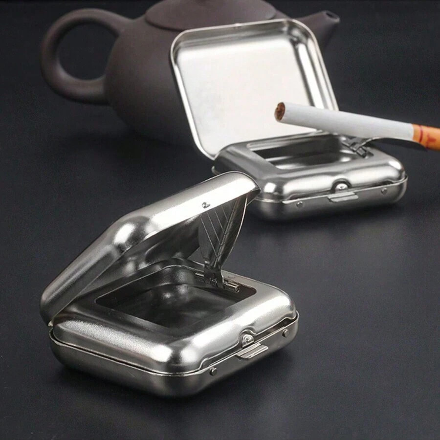Mini Portable ASHTRAY Metal Car Pocket Ashtray Windproof Cigarette Ashtray W/Lid