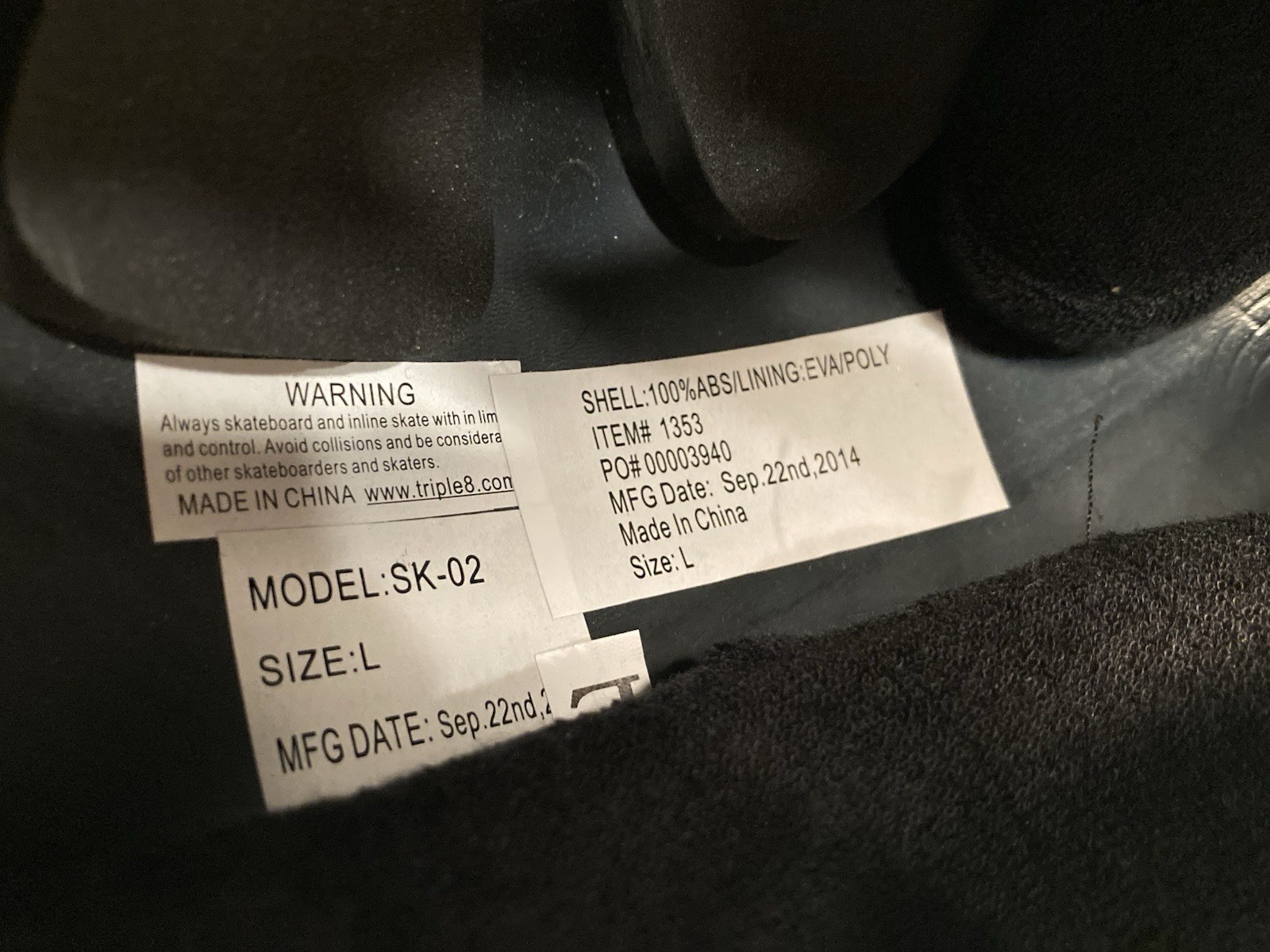 Size Large TRIPLE EIGHT 8 Skateboard HELMET UNISEX BLACK MATTE Rubberized SK-02