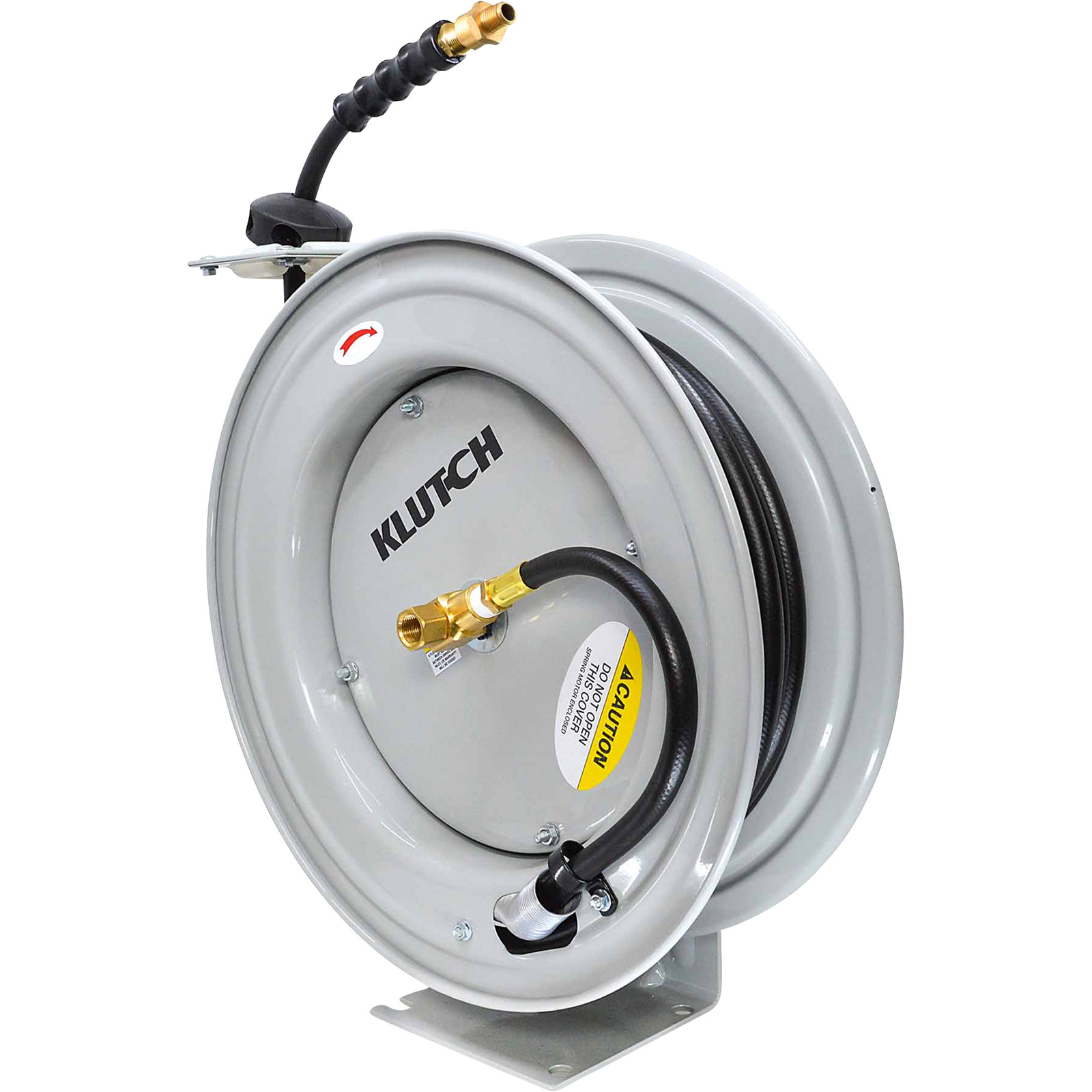 Klutch Auto Rewind Air Hose Reel with 1/2in. x 50ft. Rubber Hose, 300 PSI
