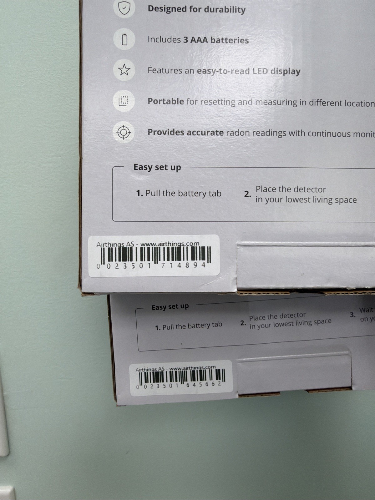 Airthings Battery Operated Digital Radon Detector 2350