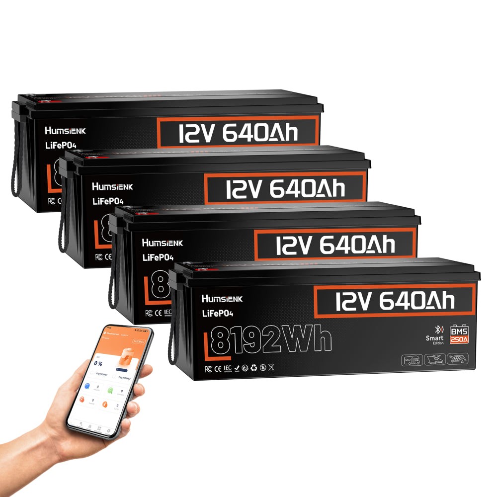 8192Wh 12V 640Ah LiFePO4 Lithium Battery 250A BMS Bluetooth Smart Solar Off-Grid