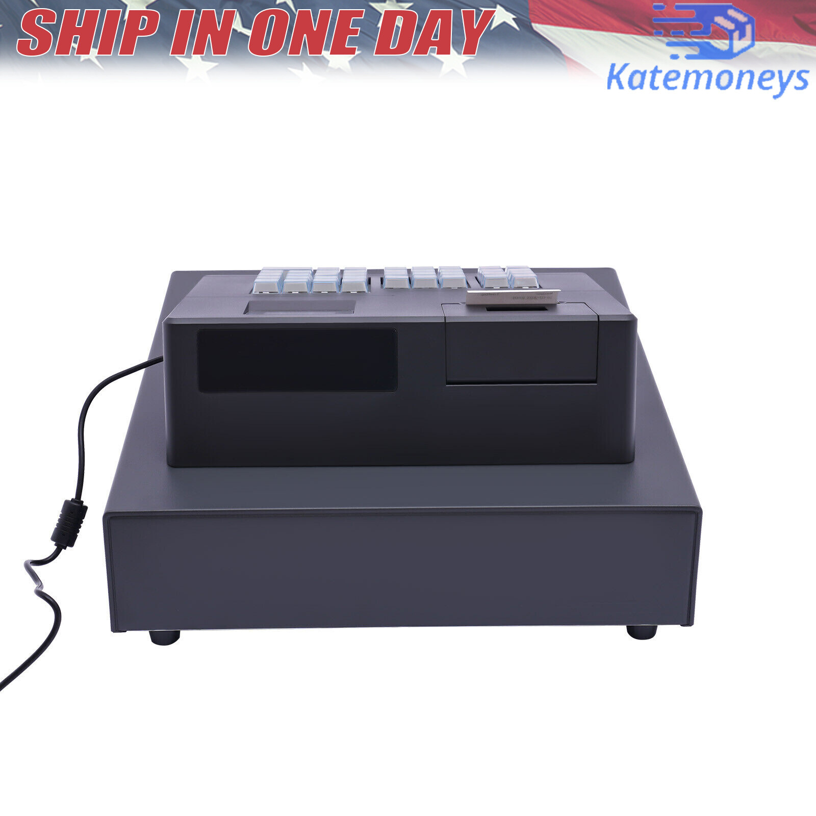 38 Keys Electronic Cash Register Black Thermal Cash Register with Cash Drawer