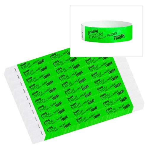 500 or 1000 Count Days of the Week Tyvek Design Wristband, Security Bracelet