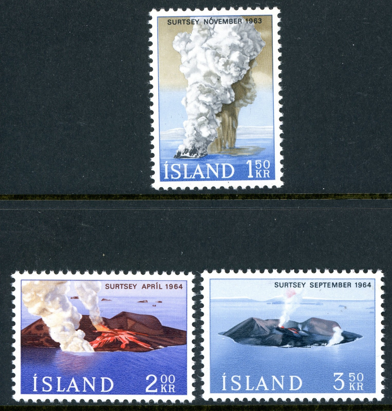 Iceland 1965 Volcanos Set Scott #372-374 Mint Non Hinged T63
