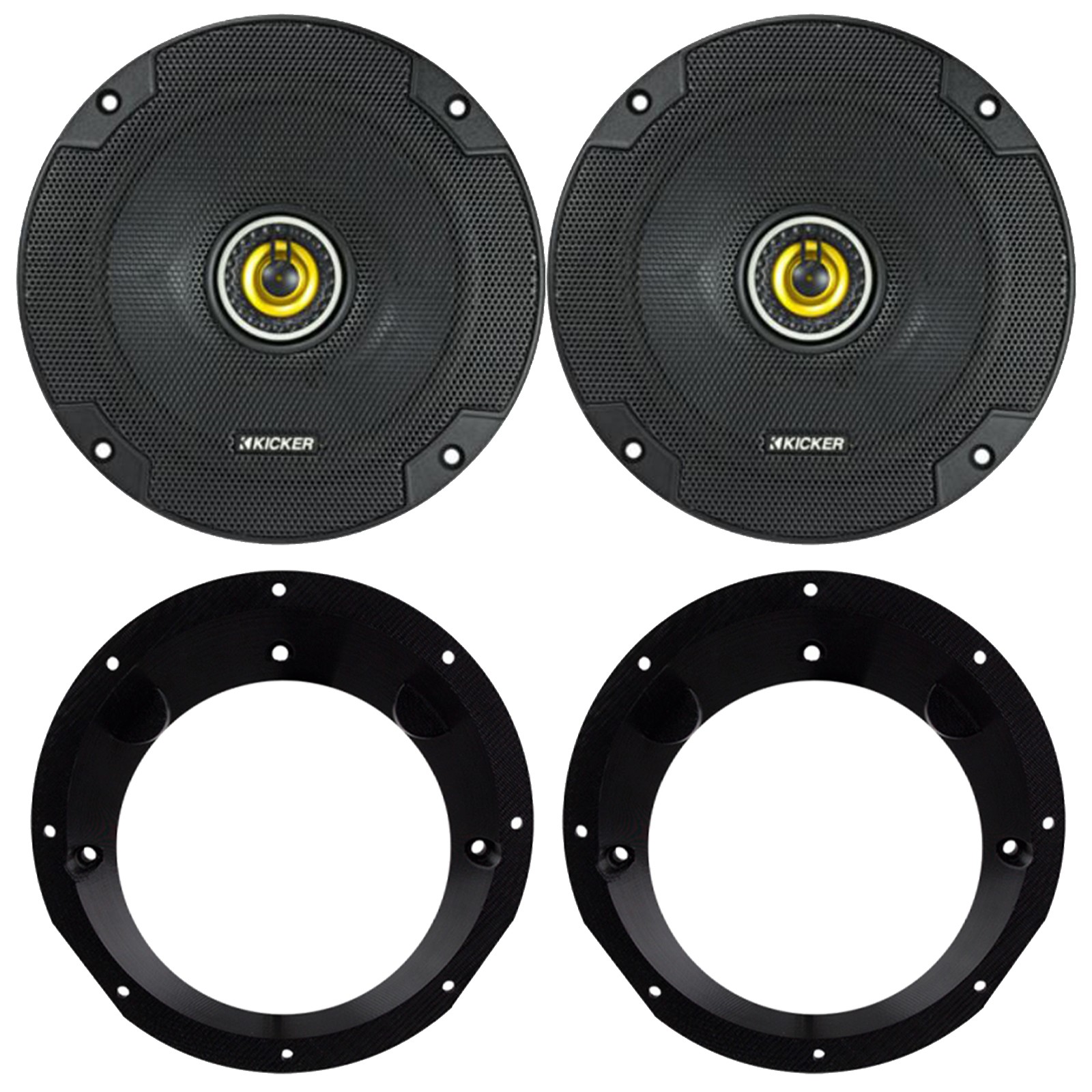 Kicker 6.5" 300W Speakers (Pair), 98-2013 Harley Touring Motorcycle Adapter Kit