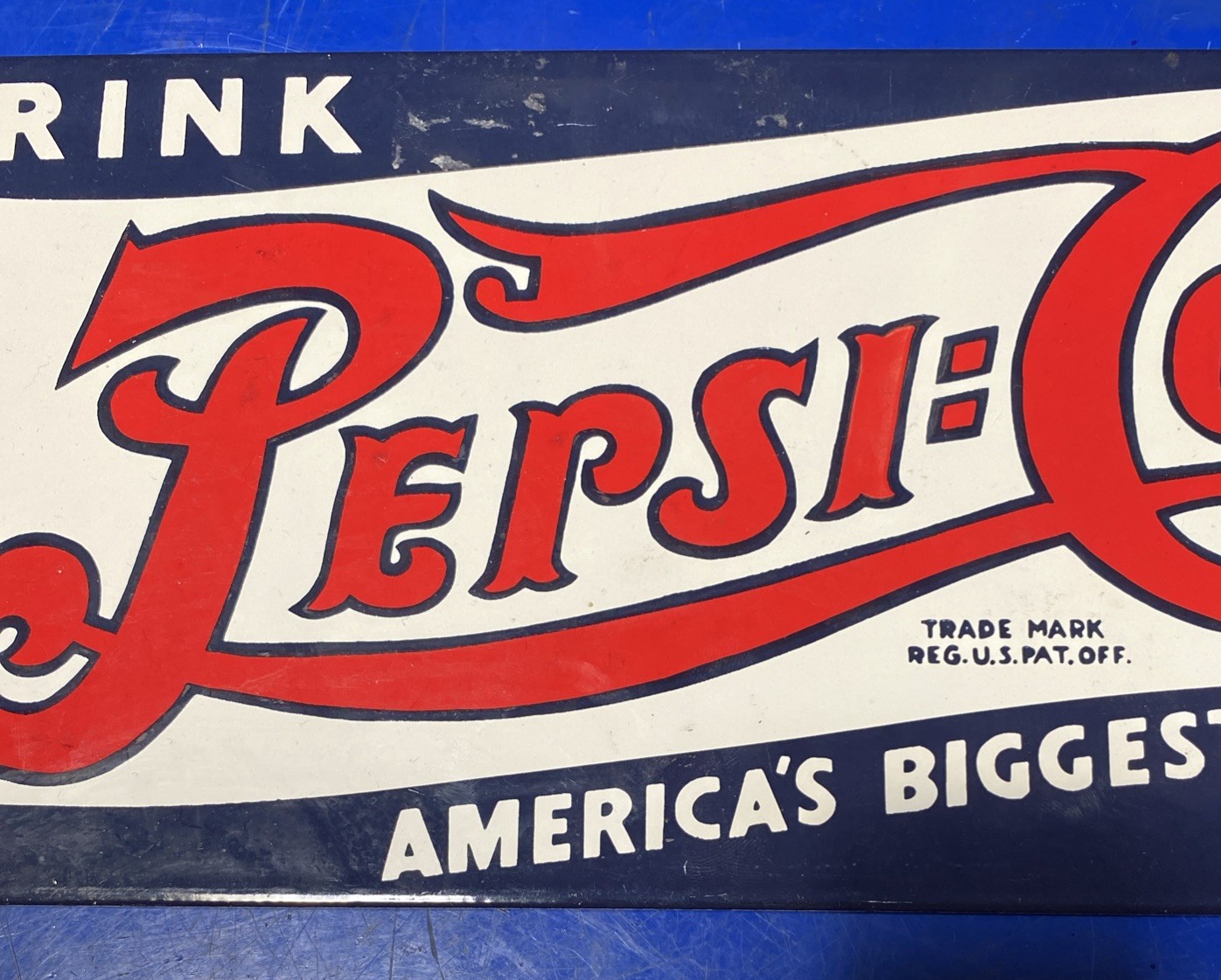 VINTAGE - 1927 - PEPSI COLA 5 CENT PORCELAIN SIGN 18" BY 6" Original Sign