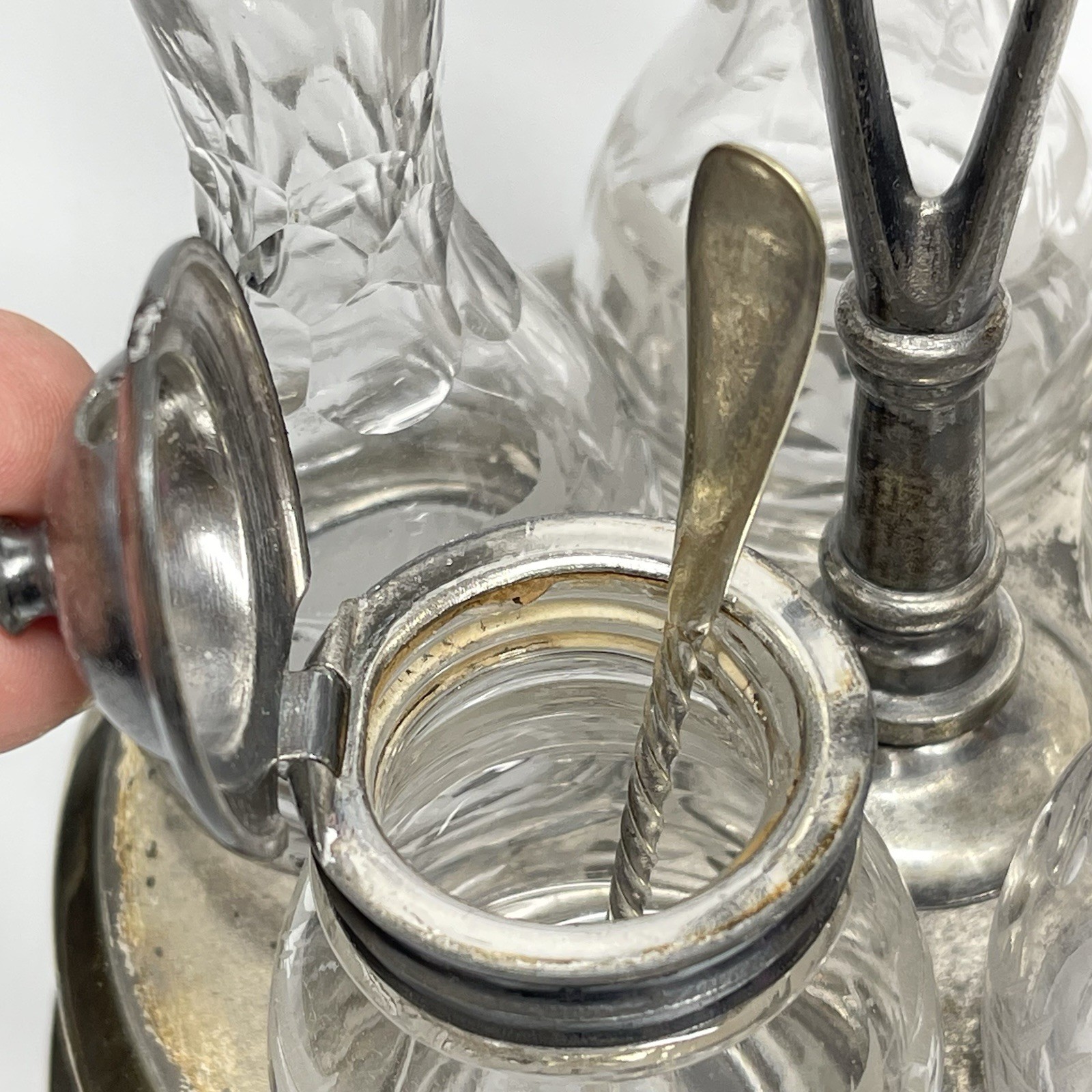 Antique 1800s Hall Elton Cruet Set Condiment Caddy Victorian Era Etched Glass