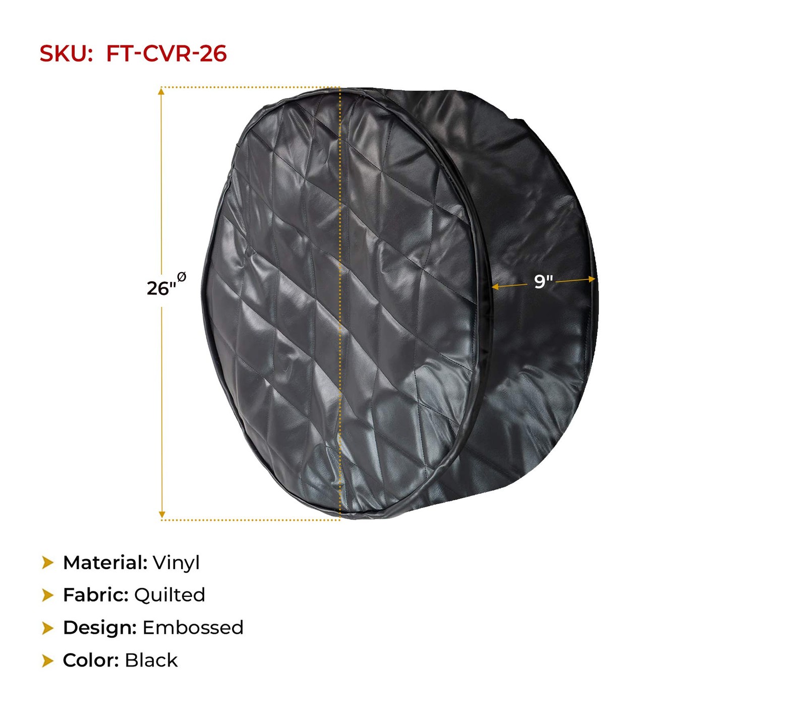 26" Black Quilted Fuel Tank End Covers w/ 9" Elastic Sleeve - 1 Pair