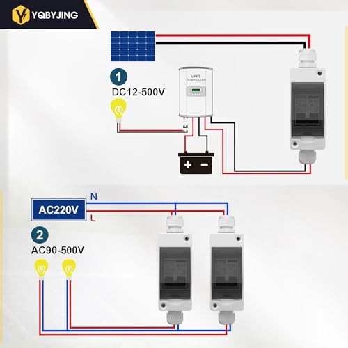 Solar Panel Disconnect Switchmp DC AC Miniature 2 Holes 500V Box & Wire 25A