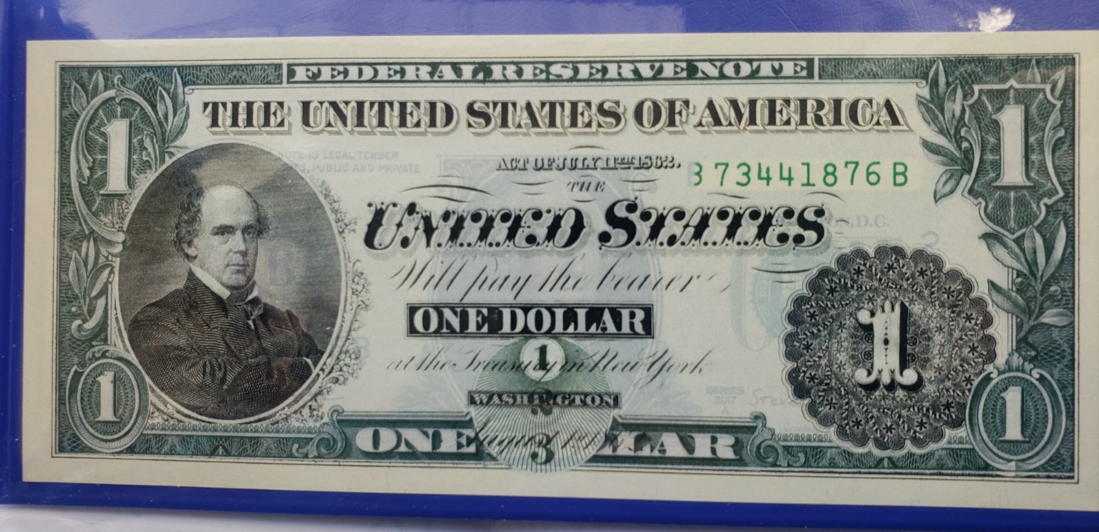 1862 Salmon Chase Civil War Treasury Banknote designed on UNC New $1