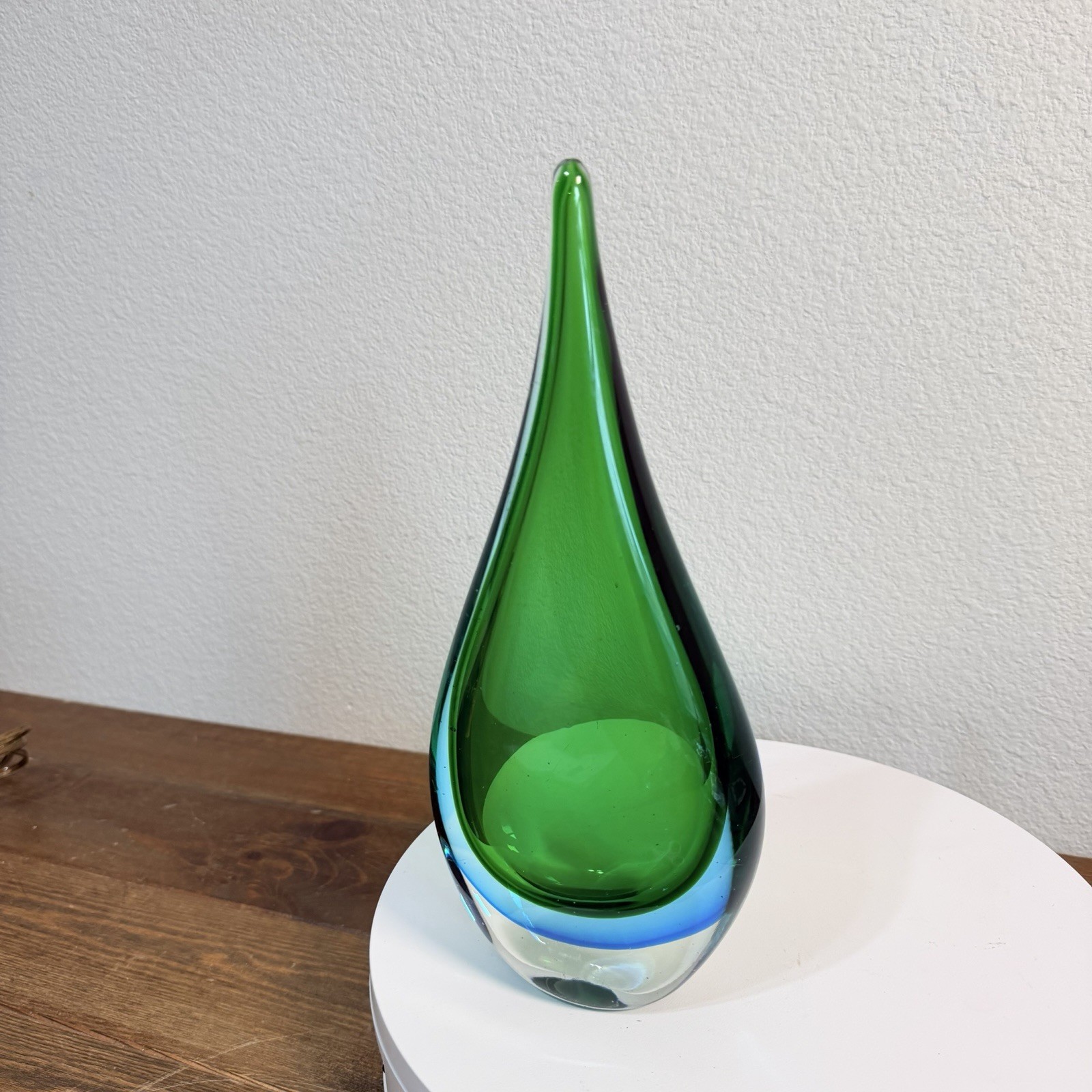 Vintage Italian Murano Style Art Glass Teardrop Sculpture Green BLUE 11.5”