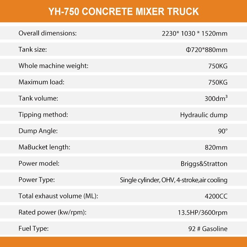 13.5HP Driven Crawler Type Mini Concrete Mixer Truck with B&S Gasoline Engine