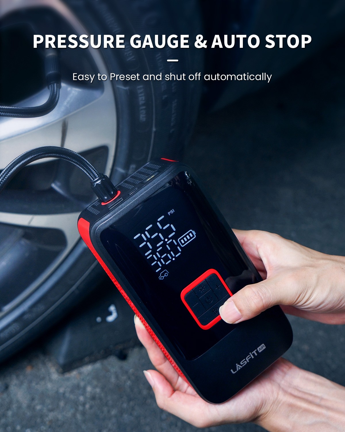 LASFIT Tire Inflator Car Air Compressor Pump Dual Cylinder fit SUV Pickup Truck