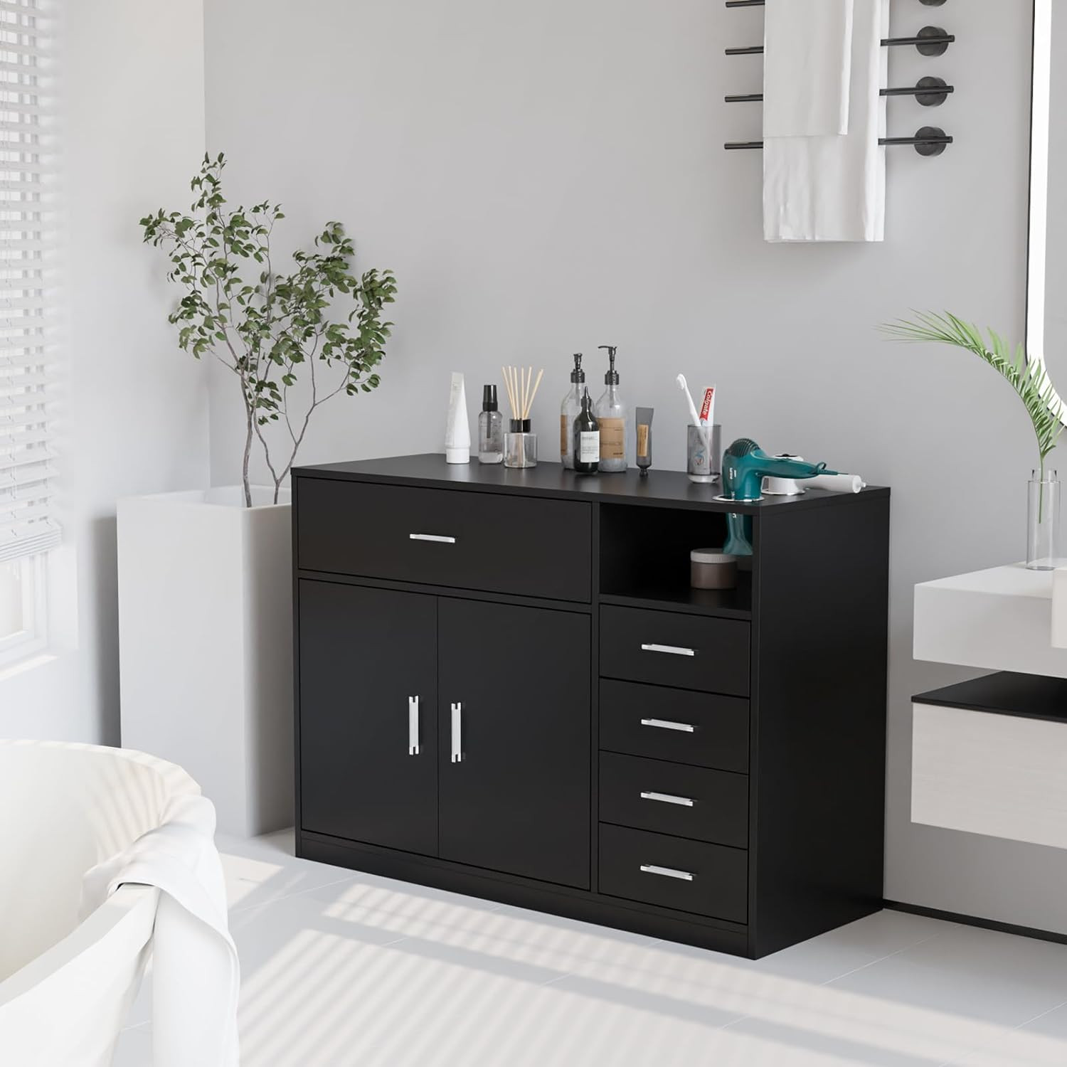 Salon Station Free Standing Cabinet Barber Hair Styling Stations with 5 Drawers