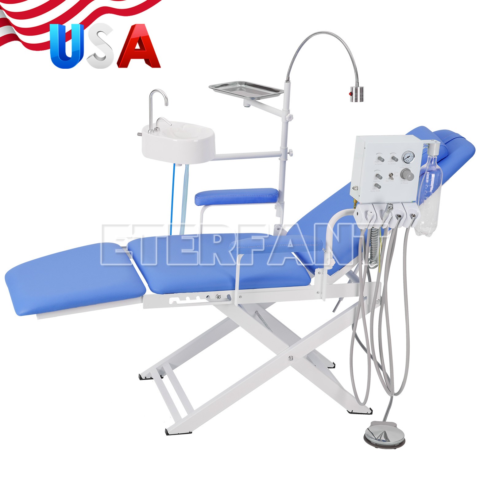 Dental Folding Chair Air Turbine Set Blue/6LED 8W/9W Oral Light for Dental Chair