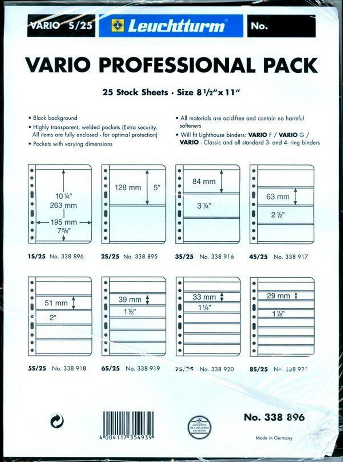 25 LIGHTHOUSE VARIO 2 POCKET BLACK STOCK SHEETS (5 PACKS OF 5) DOUBLE SIDED 2S