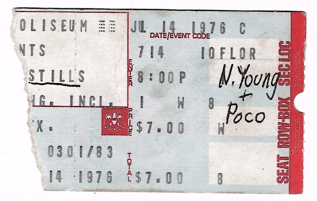 Stephen Stills Neil Young Poco 7/14/76 Cincinnati Riverfront Rare Ticket Stub