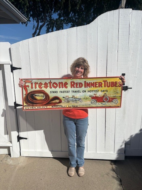 Firestone Tires Red Inner Tubes Banner Antique Style Gas Station Sign 4 Man Cave