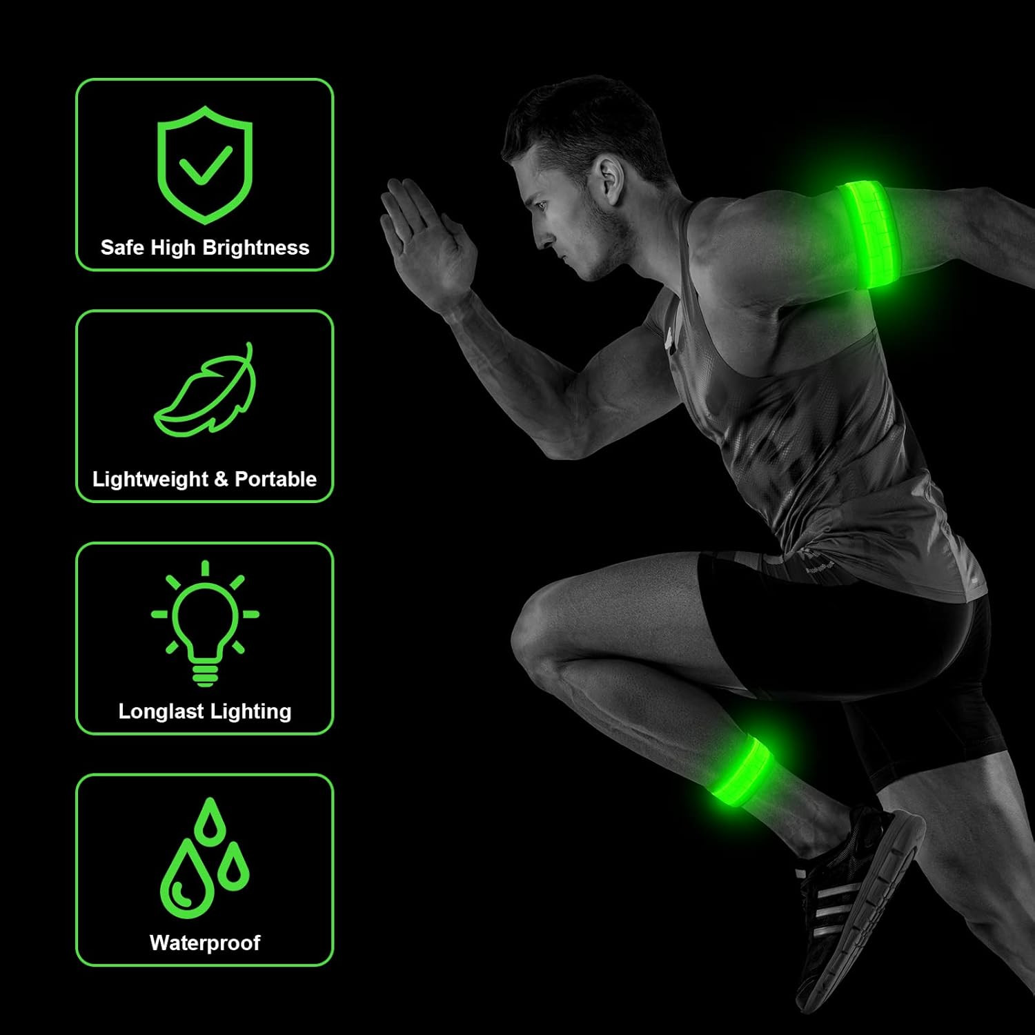 2Pack Rechargeable LED Armband High Visibility Running Lights for Night Safety