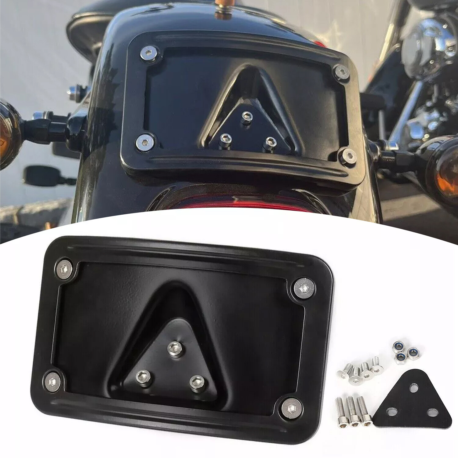Curved Laydown License Plate Mount Bracket For Harley Dyna Softail Sportster