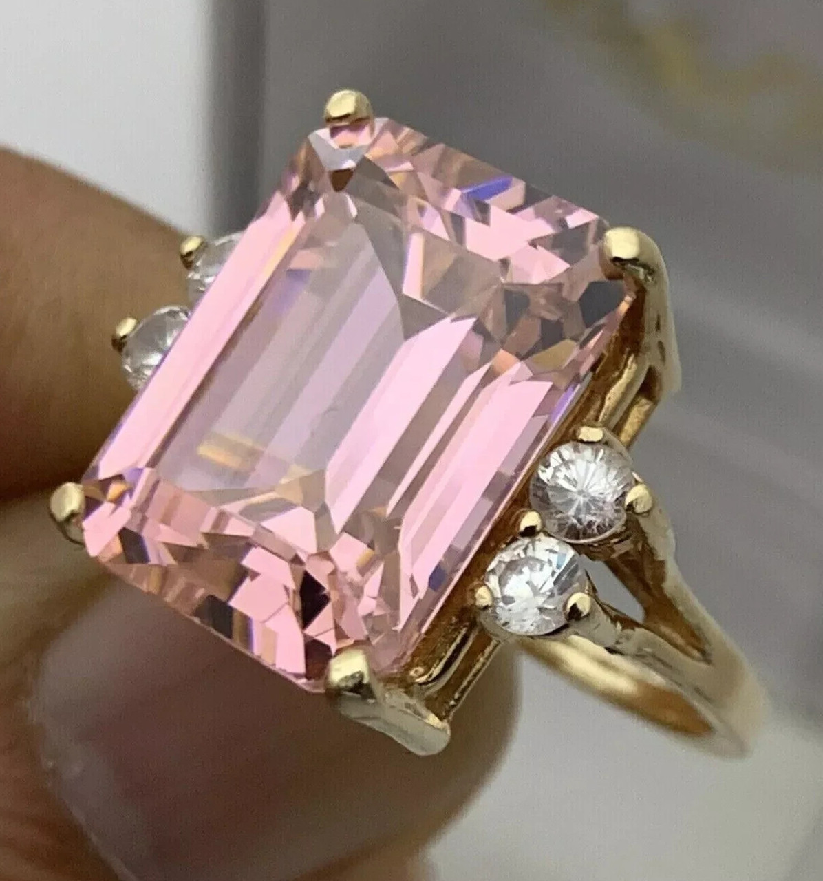 7.00 Ct Certified Emerald Cut Natural Pink Diamond Ring VVS1 Yellow Gold Finish