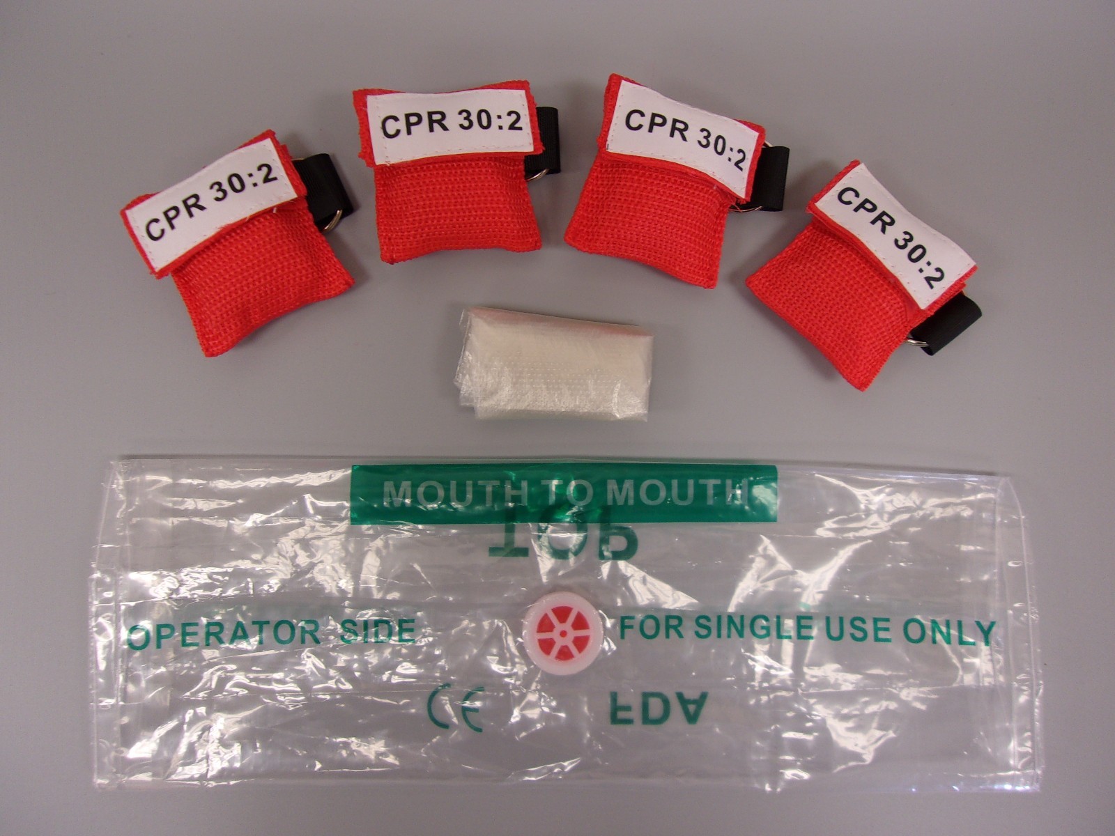 20 Red CPR Mask Facial Shield in Keychain with GLOVES Disposable
