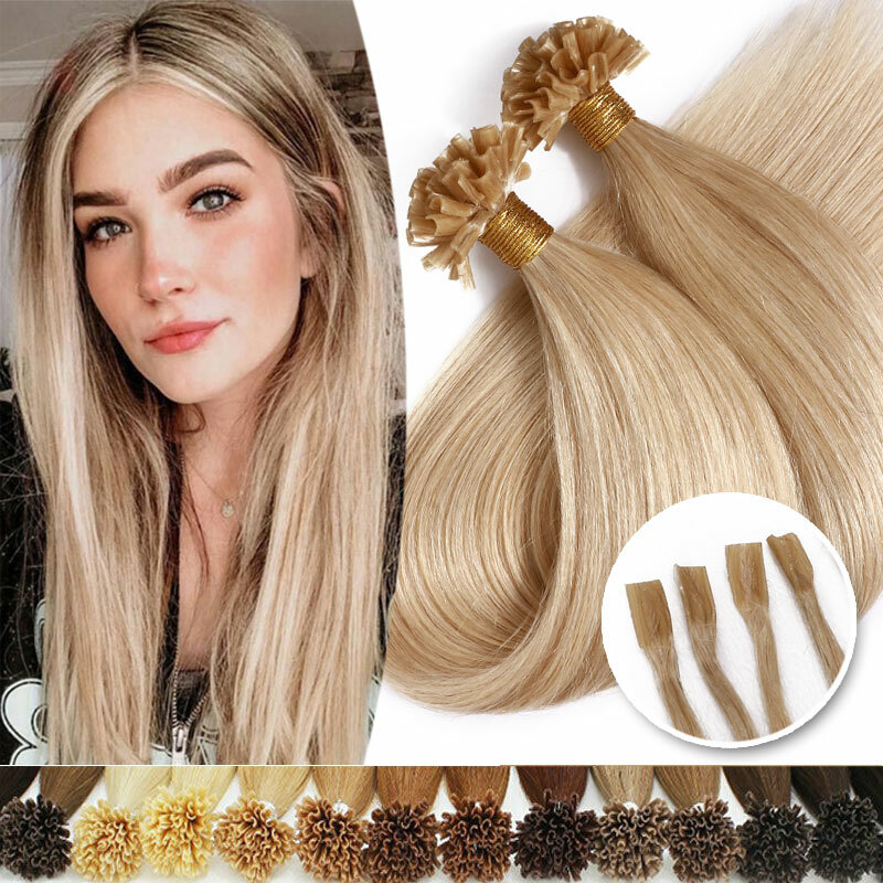 Thick Russian Flat Pre Bonded Real Remy Human Hair Extensions Nail U Tip Keratin